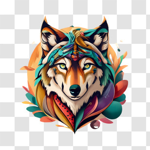 Wolf Head - Vibrant Wolf Illustration With Colorful Accents Transparent PNG