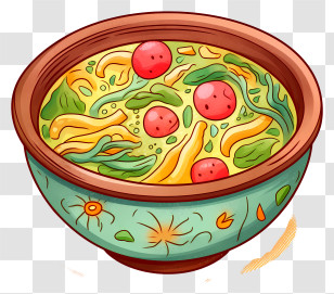 Soup - Bowl Of Vegetable Soup With Herbs And Noodles Transparent PNG