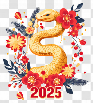 Year Snake - Floral Golden Snake For 2025 Transparent PNG