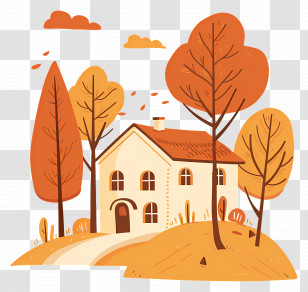 Residence In Fall - Cozy House In Autumn Landscape Illustration Transparent PNG