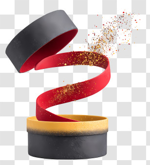 Round Gift Box - Black Gift Box With Floating Red Ribbon Transparent PNG