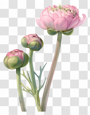 Ranunculus Flower Bud - Pink Flower With Buds Transparent PNG
