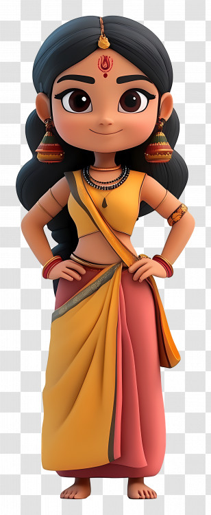 Cartoon Indian Woman - Traditional Dress Cartoon Character Transparent PNG