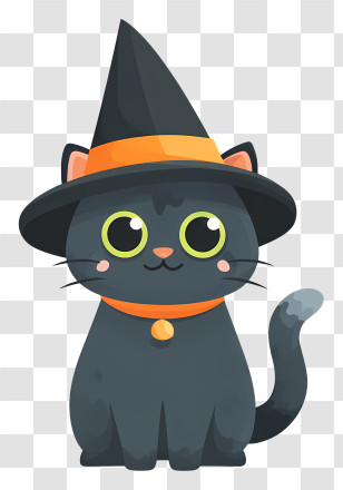 Halloween Cat With Witch Hat - Black Cat With Witch Hat Illustration Transparent PNG