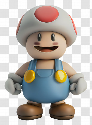 Mario - Smiling Mushroom Character In Blue Outfit Transparent PNG