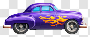 Classic Hot Rod Car - Purple Classic Car With Flames Transparent PNG