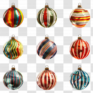 Striped Ball Ornaments - Colorful Glass Christmas Ornaments Transparent PNG