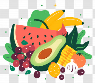 Food Background - Fresh Fruits And Vegetables Illustration Transparent PNG