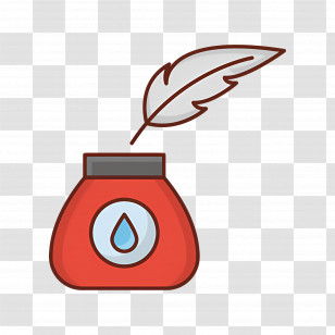 Feather Ink - Red Ink Bottle With Quill Transparent PNG