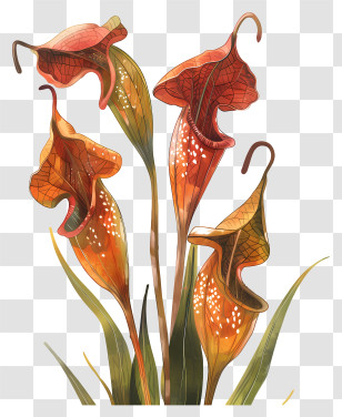 Tropical Pitcher Plant - Orange Abstract Flower Illustration Transparent PNG