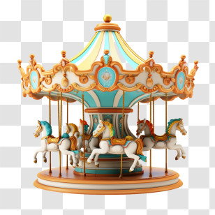National Merry Go Round Day - Vintage Carousel With Elegant Horses Transparent PNG