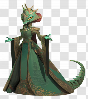 The Chameleon - Regal Anthropomorphic Lizard Queen In Green Gown Transparent PNG