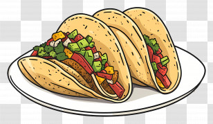 Tacos On Plate - Delicious Taco Plate Illustration With Fresh Ingredients Transparent PNG