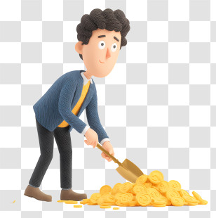 Businessman Digging Dollar Coins - Man Shoveling Coins In Cartoon Style Transparent PNG