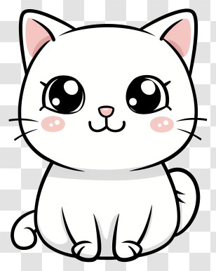 Kawaii - Cute White Cartoon Cat Illustration Transparent PNG