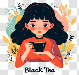 Girl Drinking Black Tea - Girl Enjoying Black Tea Transparent PNG