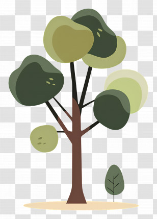 Tree Minimalist - Cartoon-Style Tree With Green Leaves Transparent PNG