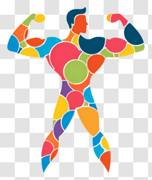 Fitness Icon - Colorful Muscle Man In Flexing Pose Transparent PNG