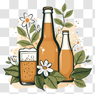 Homebrew Day - Beer Bottles And Glass With Flowers Transparent PNG