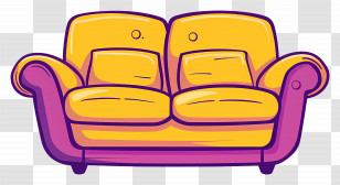 Sofa - Comfortable Yellow Sofa With Cushions Transparent PNG