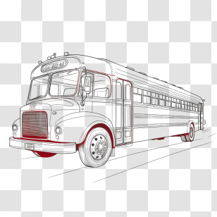 School Bus - Vintage Bus Sketch With Retro Style Transparent PNG