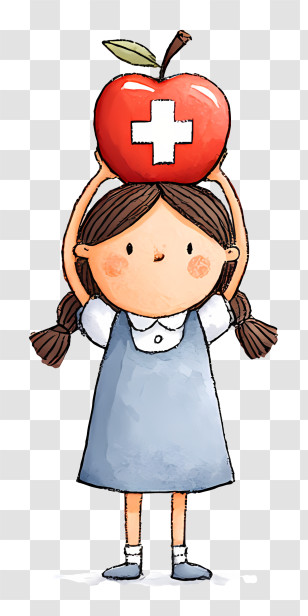 Girl Carrying Apple - School Girl Holding An Apple Transparent PNG