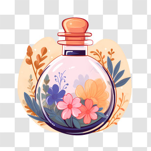 Perfume Bottle - Glass Bottle With Vibrant Floral Decorations Transparent PNG