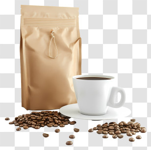 Coffee Cup - Coffee Cup With Beans And Bag Transparent PNG