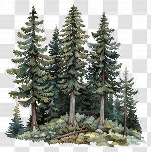 Old Growth Forest - Lush Pine Tree Forest Illustration Transparent PNG