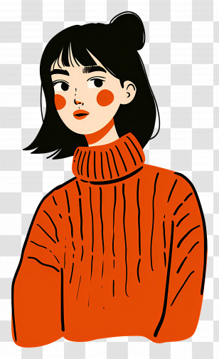 Woman In Sweater - Girl In Orange Sweater With Black Hair Transparent PNG