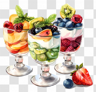 Parfaits - Fruit Salad Cups With Berries Transparent PNG