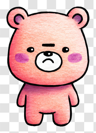 Pink Kawaii Bear - Cute Pink Watercolor Bear Transparent PNG