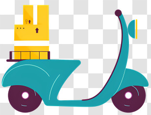 Motor Scooter - Blue Delivery Scooter With Yellow Box Illustration Transparent PNG