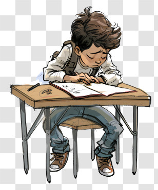 School - Student Studying At Desk Transparent PNG