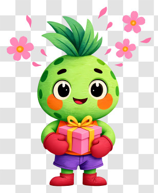 Plant Mascot Celebrating Mother's Day - Cute Pineapple Mascot Holding Gift Transparent PNG
