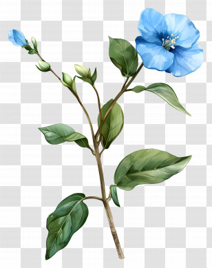 Watercolour Flowers - Blue Flower Stem Illustration Transparent PNG