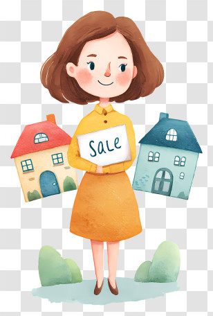 Woman Promoting House For Sale - Real Estate Agent With Sale Sign Transparent PNG