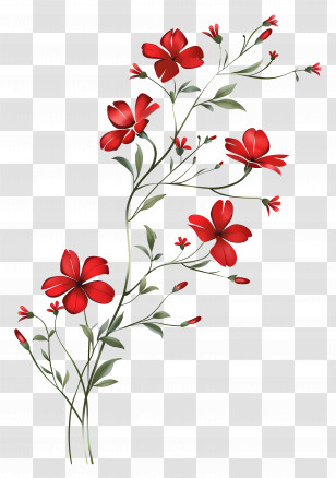 Red Flowers - Red Flower Branch Illustration Transparent PNG