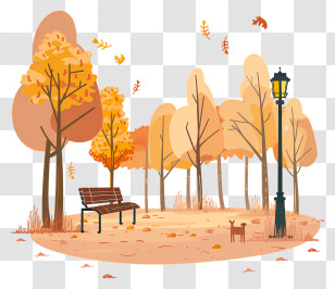 Autumn Park - Autumn Park With Bench And Trees Illustration Transparent PNG
