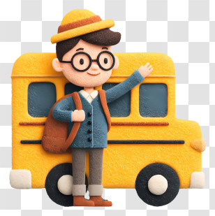 Student Getting On School Bus - Boy Waving By School Bus Transparent PNG