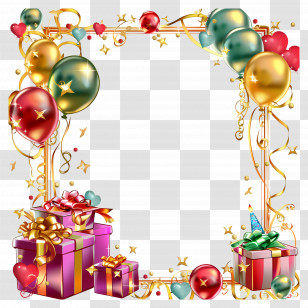 Birthday Frame - Decorative Gift And Balloon Birthday Frame Transparent PNG