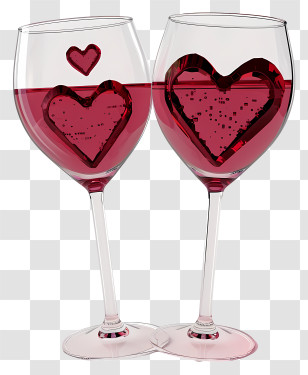 Realistic Valentine Wine Glasses - Heart Motif Red Wine Glasses Design Transparent PNG