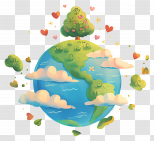 Planet Earth - Earth With Tree And Loving Hearts Transparent PNG