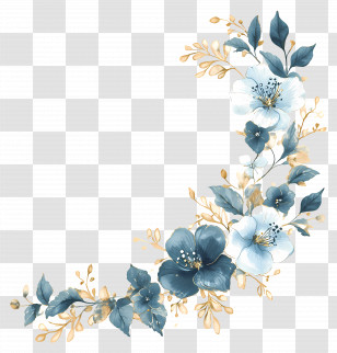 Wedding Corner - Elegant Blue Floral Corner Design Transparent PNG