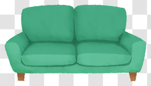 Sofa - Green Sofa With Wooden Accents Transparent PNG