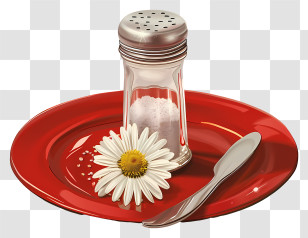 Salt Shaker - Red Plate With Saltshaker And Daisy Transparent PNG