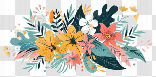 Tropical Flowers - Artistic Floral Illustration With Vibrant Flowers Transparent PNG