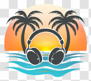 Beach Tunes - Headphones And Tropical Beach Logo With Palm Trees Transparent PNG