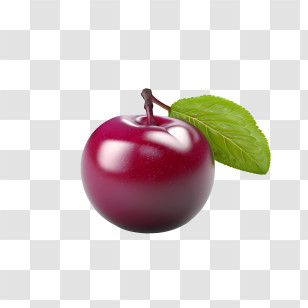 Plum - Realistic Red Apple With Green Leaf Transparent PNG
