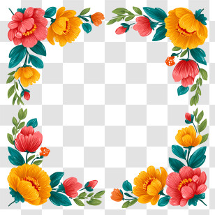 Line Border - Colorful Floral Frame Design Transparent PNG